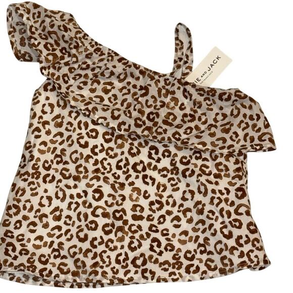 NWT Janie and Jack 3T Girls Leopard Print One Shoulder Ruffle Top 100% Cotton - Picture 1 of 7
